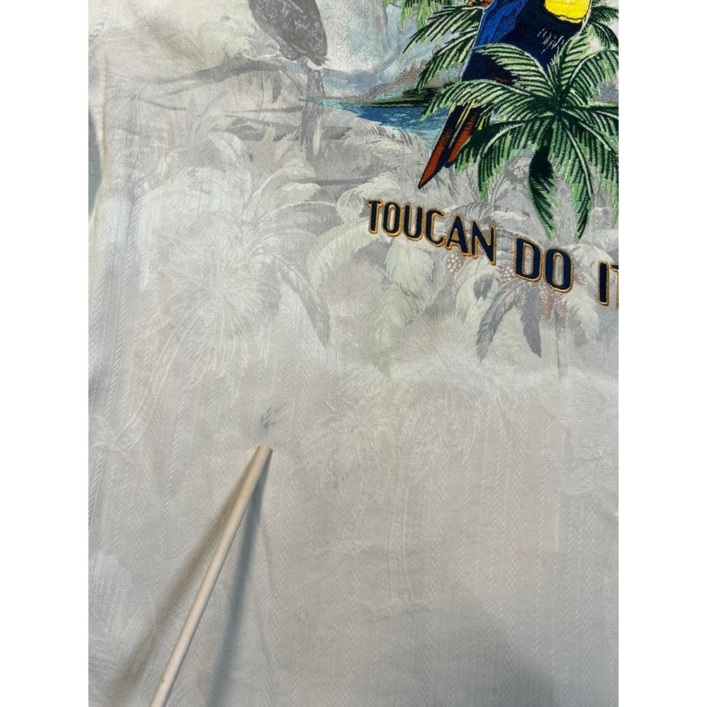#A072 Tommy Bahama Mens Medium Silk Camp Shirt Toucan Do It Embroidered - Picture 6 of 8